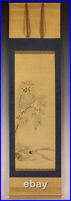 SPARROW SNOW JAPANESE PAINTING HANGING SCROLL ANTIQUE ART OLD Japan 405a