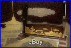 SWR192 FINE Japanese wooden Landscape painting Gold makie Sword Rack stand