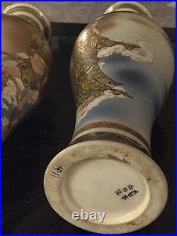 Satsuma Pair Vases Immortal Warrior Meiji Period Lavish Gold Paint