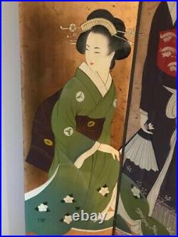 Screen Room Divider Vintage Japanese Furniture geisha Gold Leaf Hand Painted