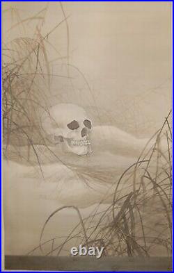 Scroll painting, skull in field between fall grasses, Akamatsu Unrei, Japan