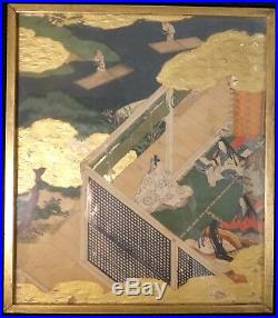 Set of 4 Rare Japanese Painted Panels Tales of Genji, c. 17th/18th. 9 1/8 x 7 ¾