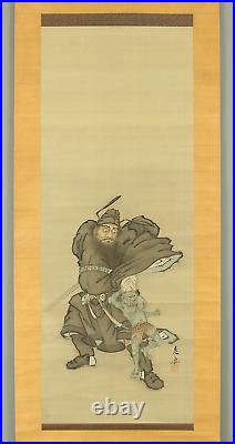 Shibata Zeshin Japanese hanging scroll / Shoki catching blue oni ogre W656