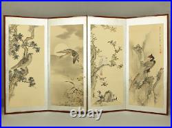 Shozan Japanese Byobu 4 panels Room Divider Folding screen Flower and Bird