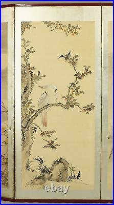 Shozan Japanese Byobu 4 panels Room Divider Folding screen Flower and Bird