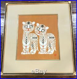 TOSHIJIRO NENJIRO INAGAKI (1902-1963) Japanese Woodblock TIGERS CATS 18X16.75
