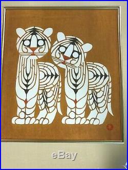 TOSHIJIRO NENJIRO INAGAKI (1902-1963) Japanese Woodblock TIGERS CATS 18X16.75
