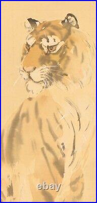 Tiger JAPANESE PAINTING HANGING SCROLL CAT Antique OLD VINTAGE Japan d057