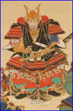 Tokugawa Ieyasu & 16 Shinsho Samurais JIKU Hand Drawn Hanging Painting Antique