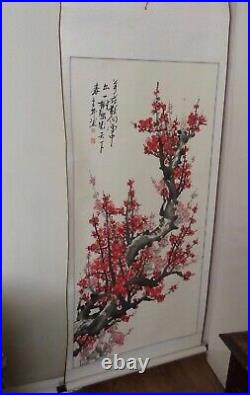 Traditional Scroll Japanese Art Painting Prunus Tree, 185cm tall