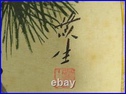 UK439 KAKEJIKU Bird Hawk Animal Hanging Scroll Japanese Art painting Nihonga