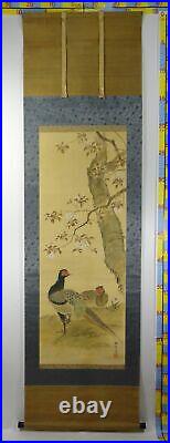 UK444 KAKEJIKU Bird Animal Spring Hanging Scroll Japanese Art painting Nihonga