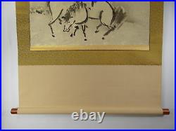 UK514 KAKEJIKU Horse Zodiac Animal Hanging Scroll Japanese painting Nihonga Box