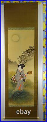 UK688 BIJINGA Beautiful Women Moon Kimono Hanging Scroll Japanese Art Picture