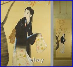 UK707 BIJINGA Beautiful Women Kimono Hanging Scroll Japanese painting Picture