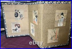 Unusual 3-Panel Antique Japanese Screen Painting