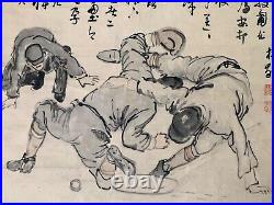 Unusual Baseball scroll painting. Taisho-Showa period, early 20th century XX49
