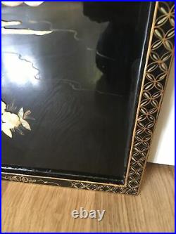 VINTAGE JAPANESE LACQUER + MOTHER OF PEARL PICTURE PANEL BATHING LADIES 92cm