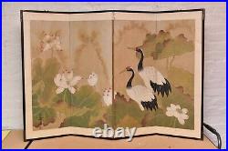 VTG Japanese Chinese 4 Panel Folding Screen Byobu Painted 54x35 antique SIGNED