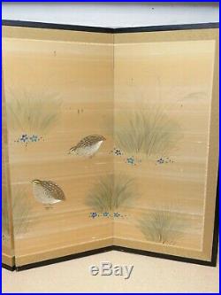 VTG Japanese Chinese 4 Panel Folding Screen Byobu Painted 66x36 Antique Signed