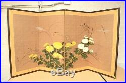VTG Japanese Chinese 4 Panel Folding Screen Byobu Painted 66x36 antique signed