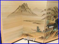 VTG Japanese Chinese 4 Panel Folding Screen Byobu Painted 71x35 Antique Signed