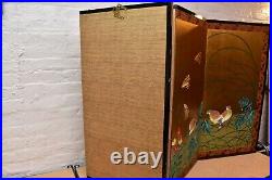 VTG Japanese Chinese 4 Panel Folding Screen Byobu Painted 72x35 antique GOLD
