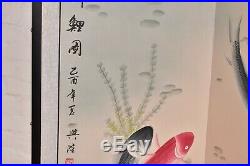 VTG Japanese Chinese 4 Panel Folding Screen Byobu Painted 72x36 antique koi fish