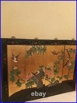 VTG Japanese Chinese 4 Panel Wall Art Hand Crafted decor Painted Antique