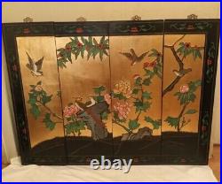 VTG Japanese Chinese 4 Panel Wall Art Hand Crafted decor Painted Antique