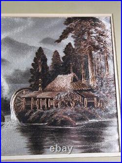 Vinatge Antique Japanese Silk Picture, Tapestry Embroidery Cabin Landscape
