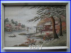 Vinatge Antique Japanese Silk Picture, Tapestry Embroidery Mt Fuji Landscape