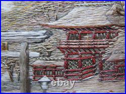 Vinatge Antique Japanese Silk Picture, Tapestry Embroidery Mt Fuji Landscape