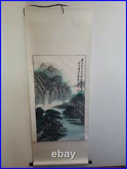 Vintage 61 Japanese Wall Scroll Silk Painting Asian Art Sumi-e Suibokuga signed