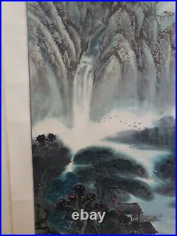 Vintage 61 Japanese Wall Scroll Silk Painting Asian Art Sumi-e Suibokuga signed
