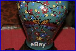 Vintage Asian Chinese Japanese Enamel Painted Table Lamp-Butterflies & Flowers