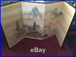 Vintage Asian Japanese 4 Panel Folding Screen Hand Painted Signed