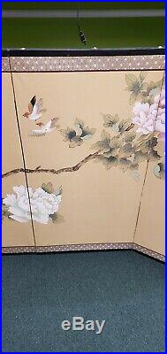 Vintage Asian Silk Screen 4 Panel Hand Painted 70 x 35