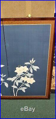 Vintage Asian Silk Screen 4 Panel Hand Painted 72.5 x 36