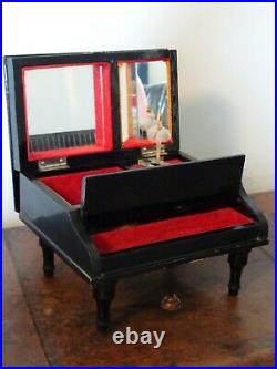 Vintage Japanese Black Lacquer Hand-Painted & Pearl Piano Musical Jewellery Box