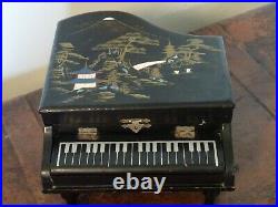Vintage Japanese Black Lacquer Hand-Painted & Pearl Piano Musical Jewellery Box
