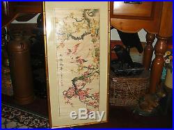 Vintage Japanese Chinese Painted Art Birds Of Paradise Trees Signed Stamped