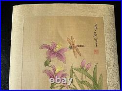 Vintage Japanese Hanging Scroll Art Picture Prints Flower and Bird Insect Design