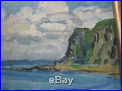 Vintage Japanese Impressionist Painting Coastal Seascape 1940's Antique Signed