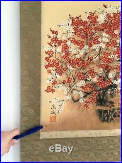 Vintage Japanese KAKEJIKU Spring Flower Ume Hanging Scroll Signed hand painting