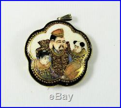 Vintage Japanese Satsuma Hand Painted Ceramic and Enamel Button Pendent