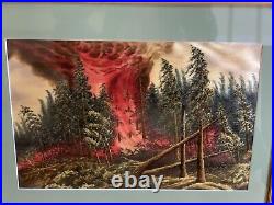 Vintage Japanese Silk Embroidery After The Forest Fire Painting Frame 1950s