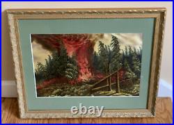Vintage Japanese Silk Embroidery After The Forest Fire Painting Frame 1950s