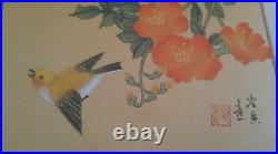 Vintage Japanese Silk Paintings 8 Birds & Blossoms Signed/Seal/Chops Framed