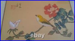 Vintage Japanese Silk Paintings 8 Birds & Blossoms Signed/Seal/Chops Framed